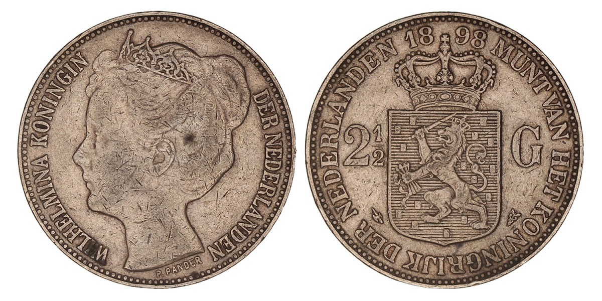 2½ Gulden Wilhelmina 1898. Zeer fraai.