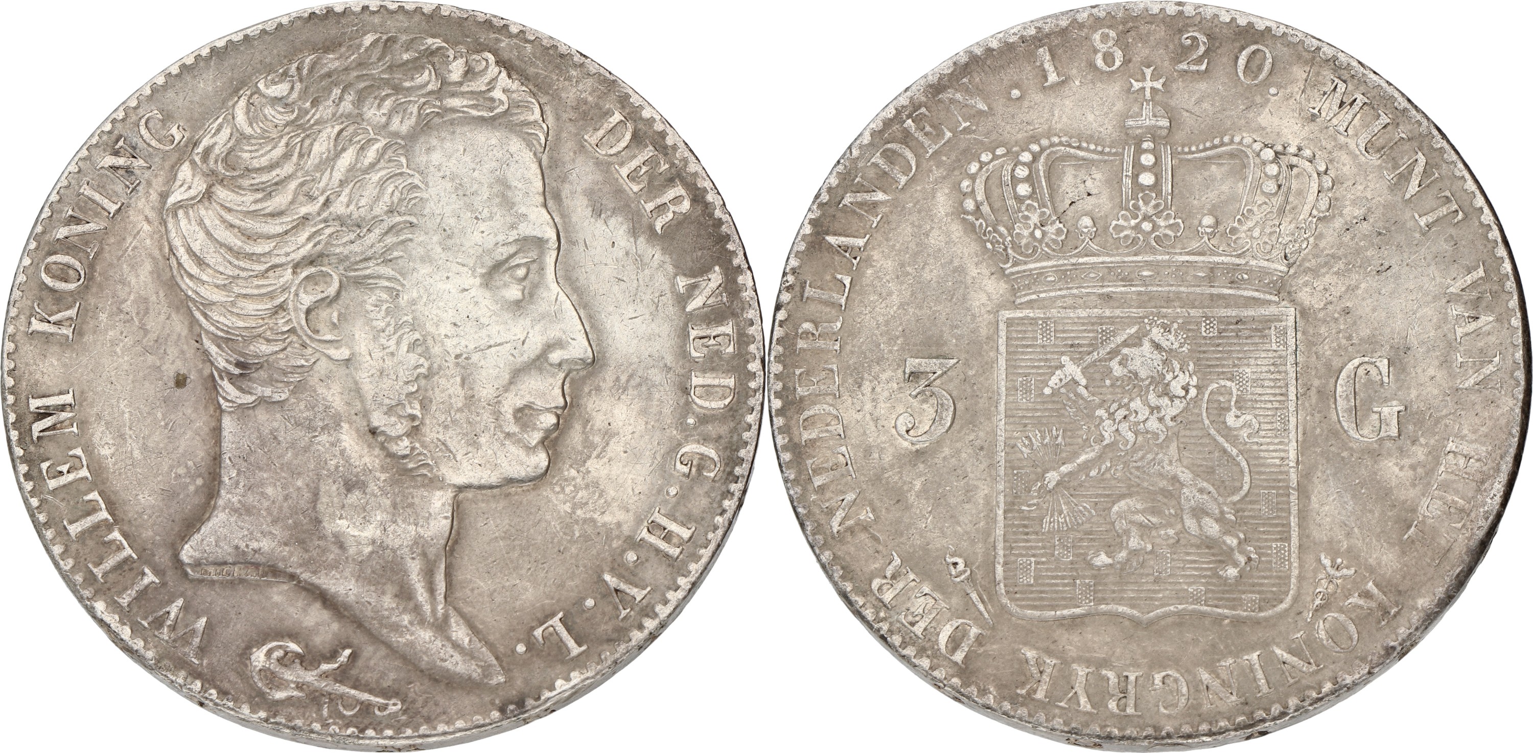 3 Gulden. Willem I. 1820. XF -.