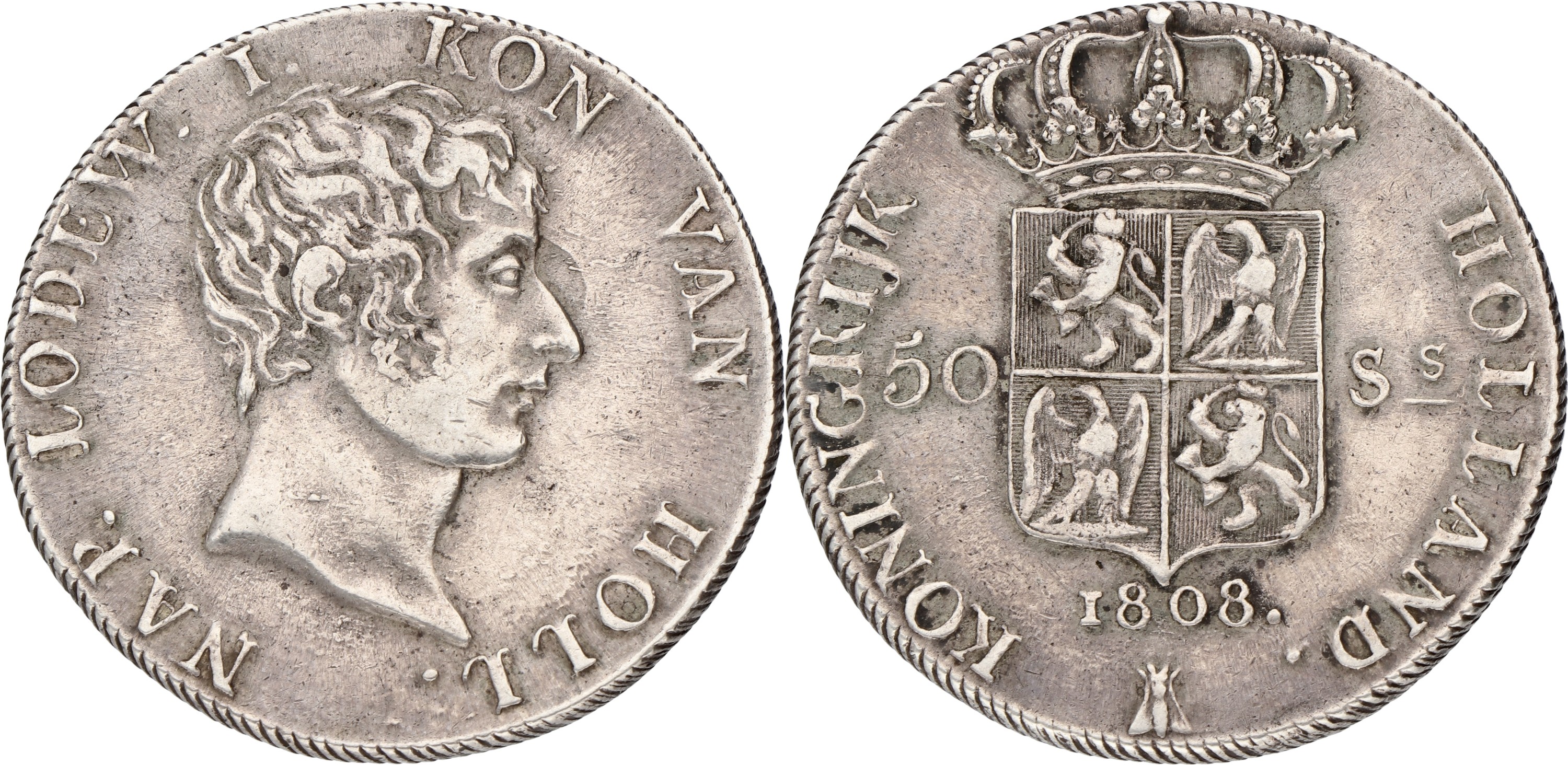 Goudwisselkantoor auction: 50 Stuivers. Holland. Lodewijk Napoleon. 1808. XF -.