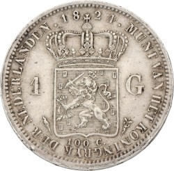 1 Gulden. Willem I. 1824. With stripe between crown and shield. VF / XF.
