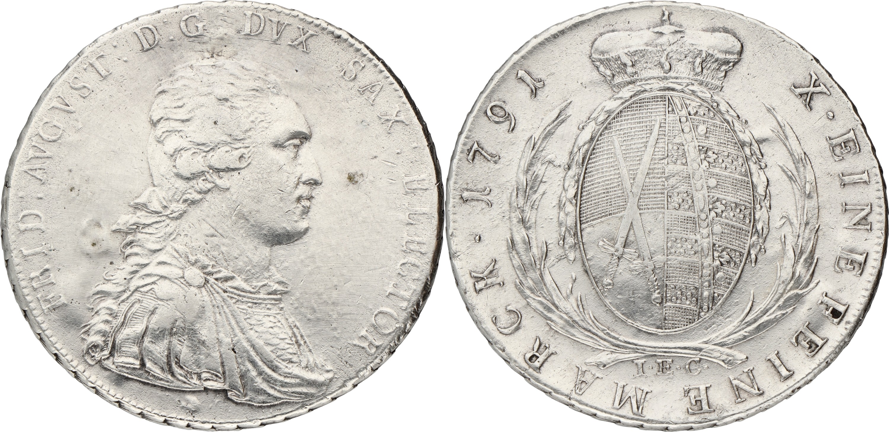 German states. Saxony. Friedrich August. Thaler. 1791. VF +