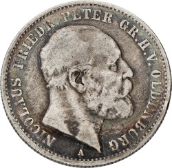 German states. Oldenburg. Nicolaus Friedrich Peter. 2 Mark. 1891 A. F +