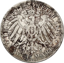 German states. Oldenburg. Nicolaus Friedrich Peter. 2 Mark. 1891 A. F +