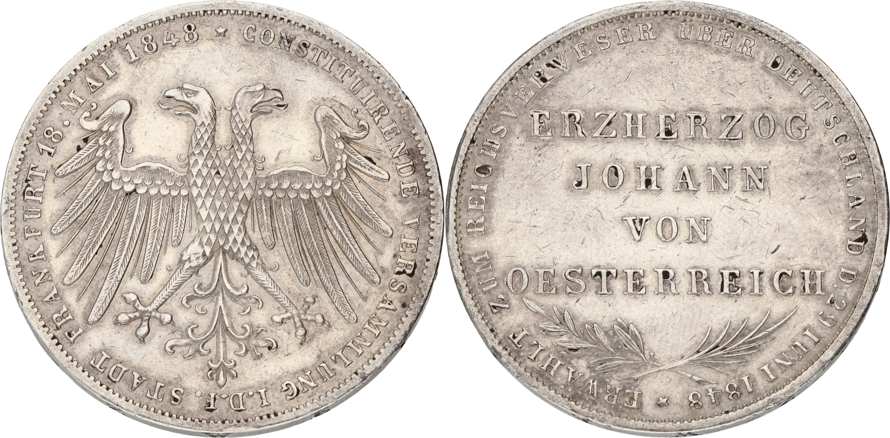 German states. Frankfurt. 2 Gulden. 1848. XF +