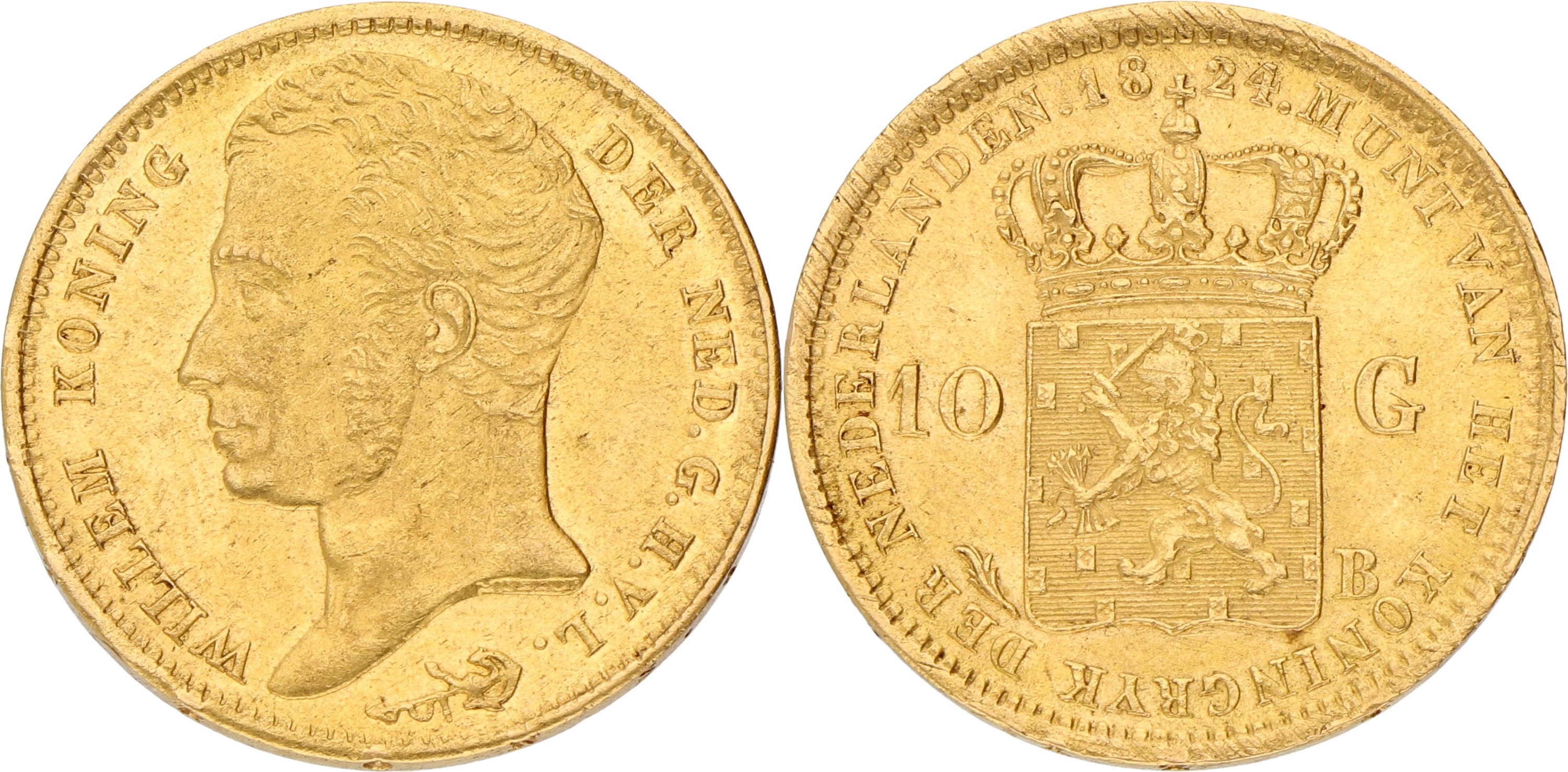 10 Gulden. Willem I. 1824 B. XF -.