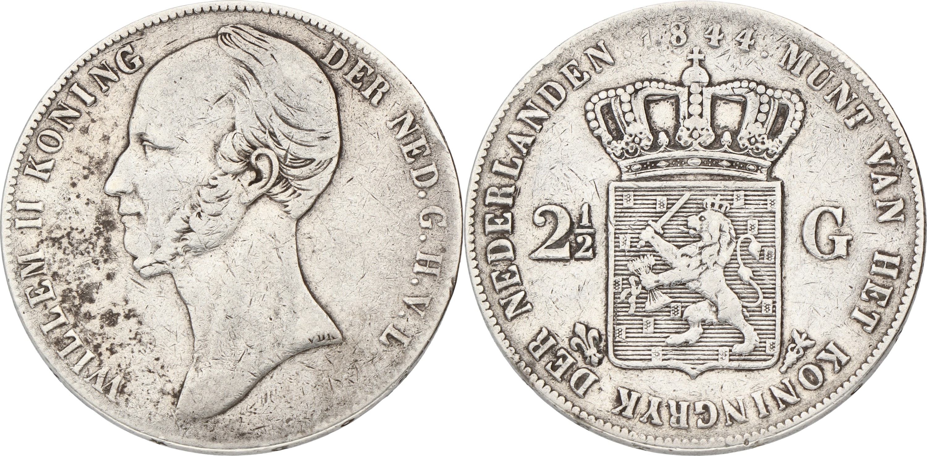 2½ Gulden. Willem II. 1844. VF -.