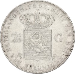 2½ Gulden. Willem II. 1845. With stripe between crown and shield. VF -.