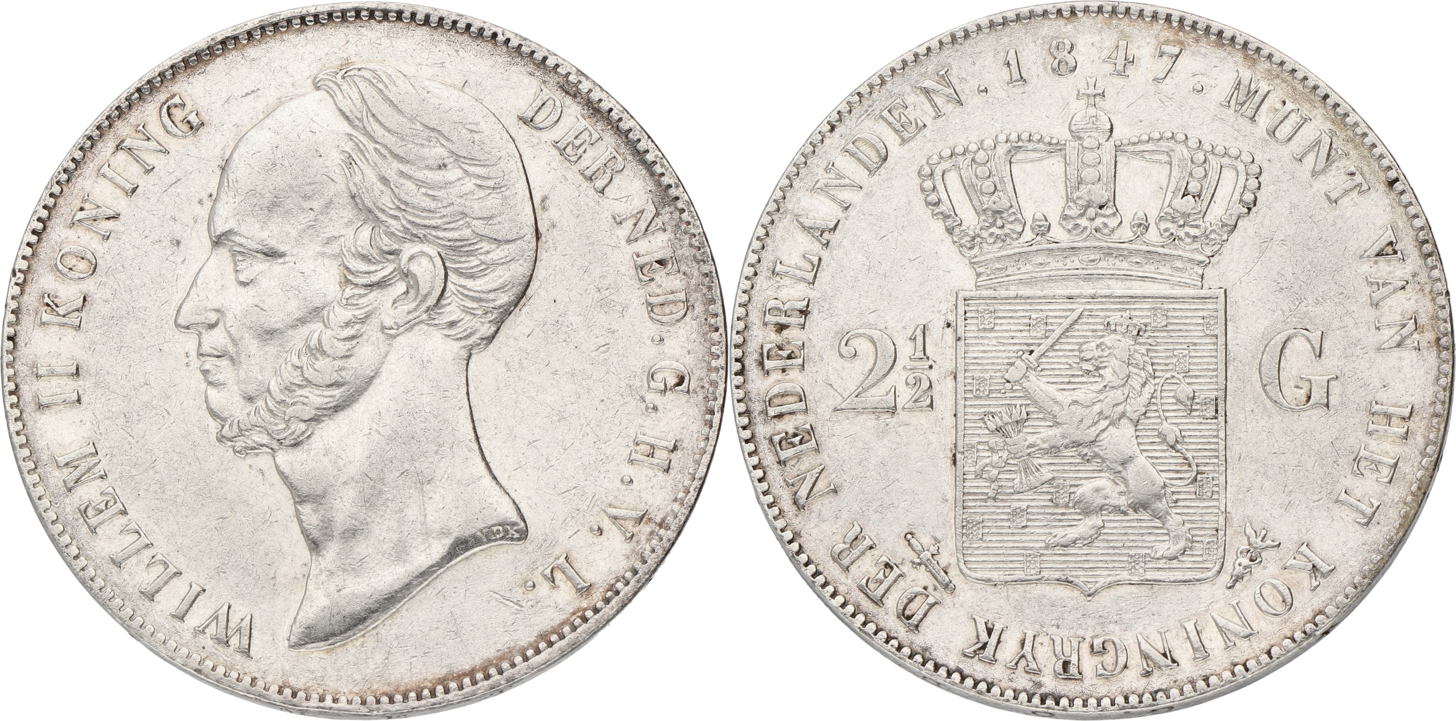 2½ Gulden. Willem II. 1847. XF.