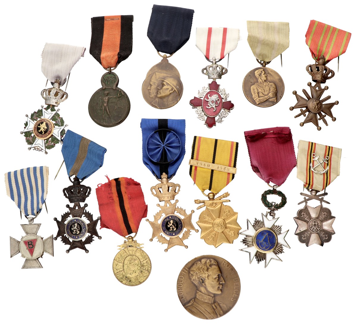 Belgium. 20th century. Lot (14) Interesting lot of civic medals - Incl. Cross for political prisoners, the Order of the crown, Red cross medal & the Leopoldsorder