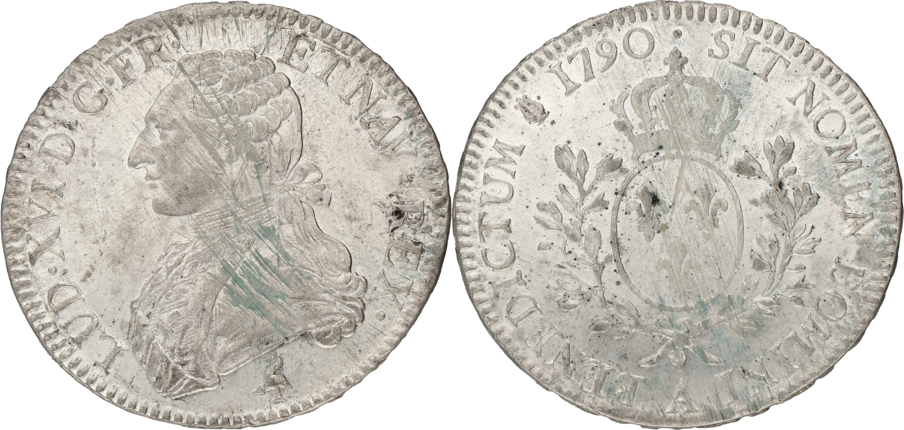 France. Kingdom. Louis XVI. Ecu. 1790 A. XF +
