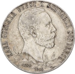 German states. Schwarzburg-Sonderhausen. 2 Mark - Silver jubilee. 1905 Thin rim. XF