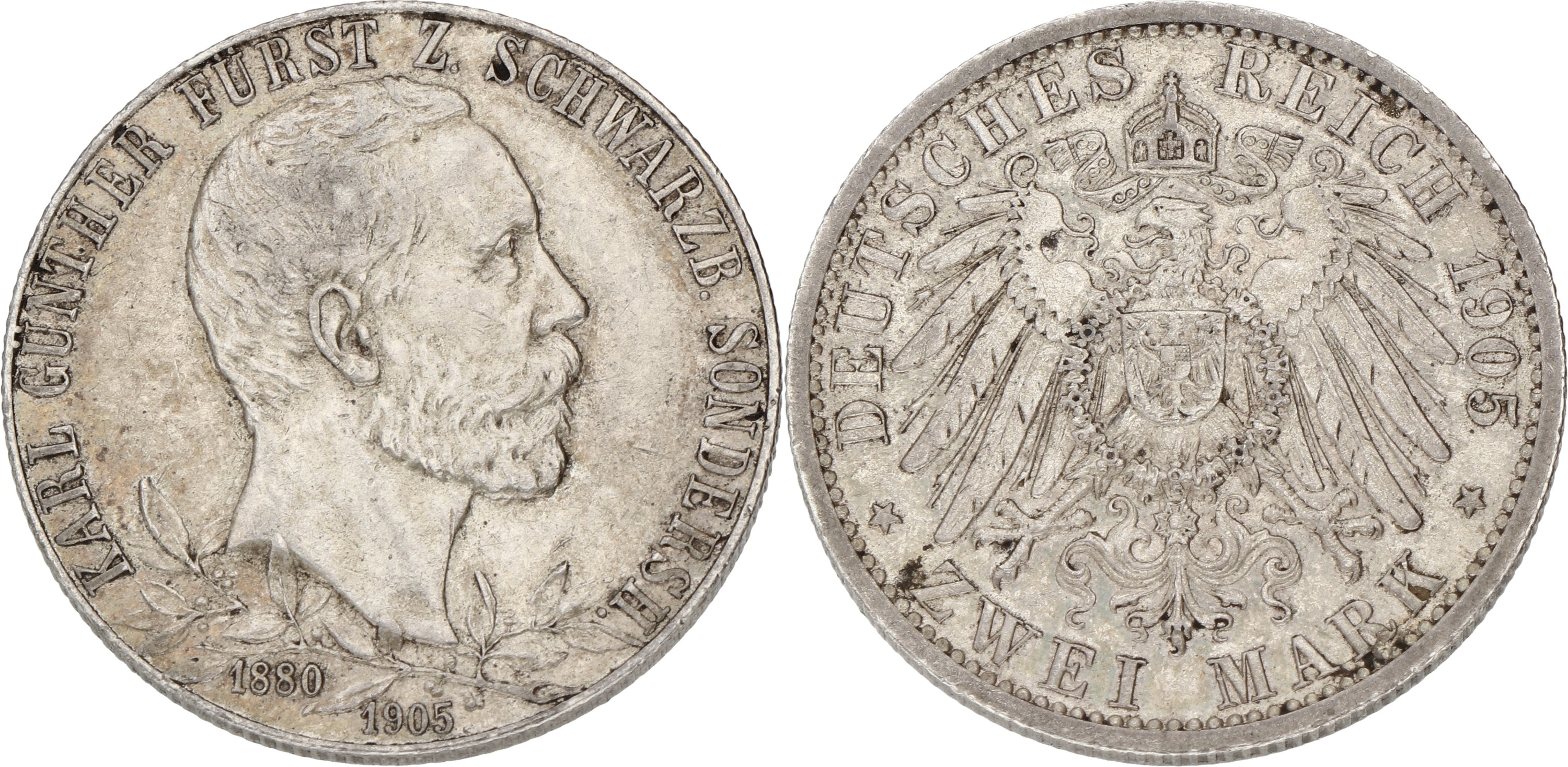 German states. Schwarzburg-Sonderhausen. 2 Mark - Silver jubilee. 1905 Thin rim. XF
