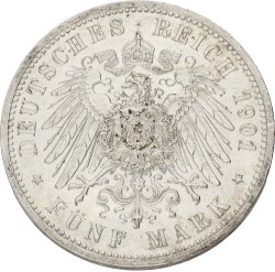 German states. Prussia. Wilhelm II. 5 Mark - 200th anniversary of the kingdom. 1901. AUnc