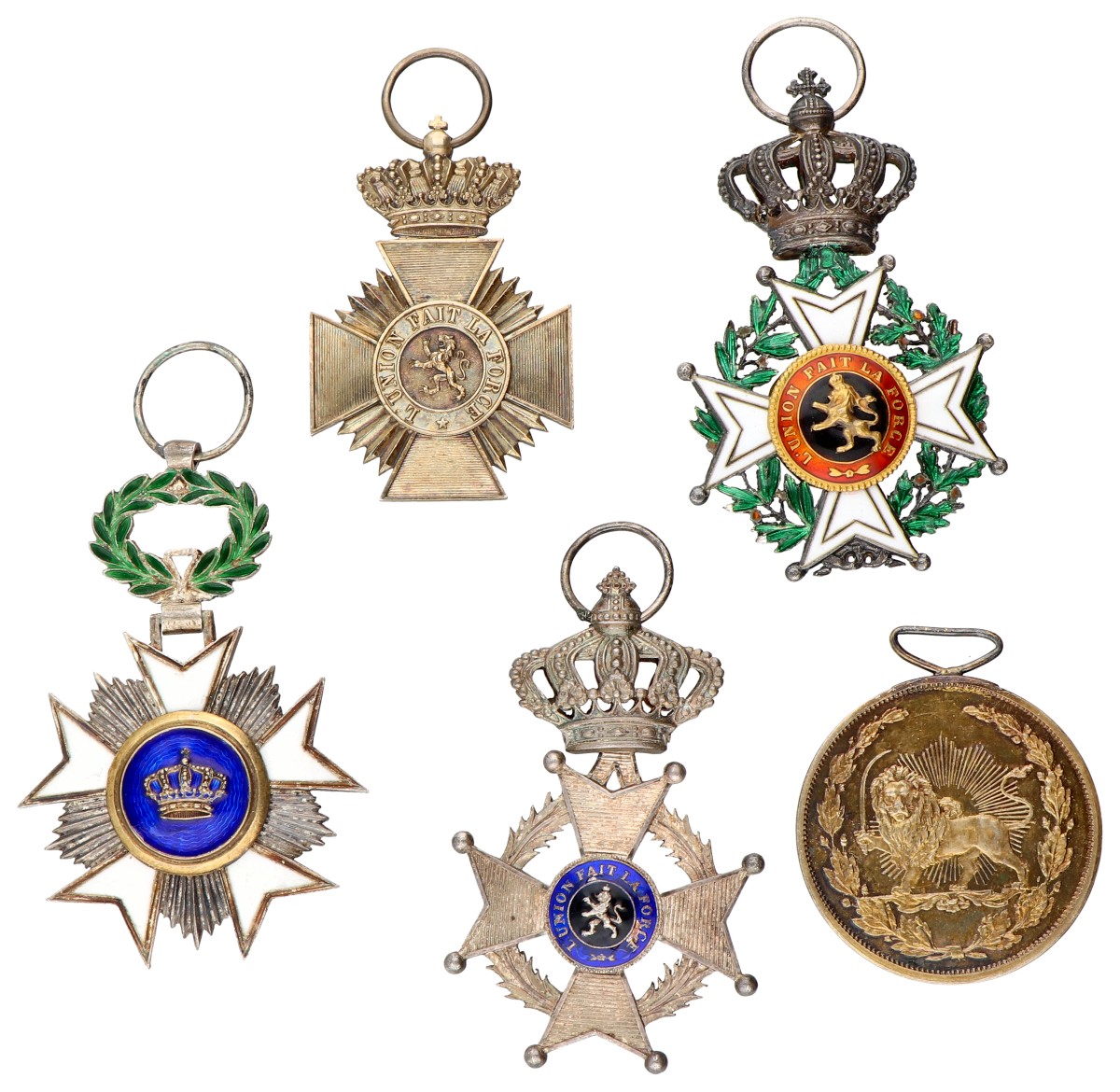 Belgium. 20th century. Lot (5) Military decoration, Order of the crown, Leopoldsorder & Order of Leopold II. Average VF