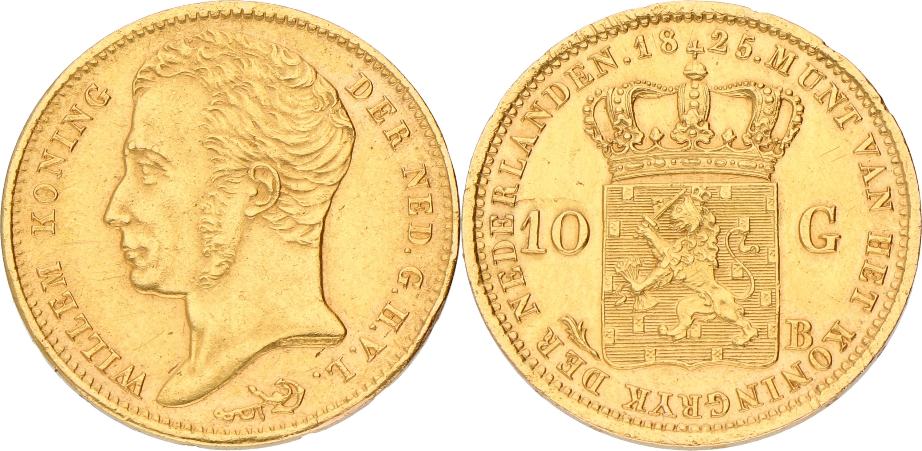 10 Gulden. Willem I. 1825 B. XF +.