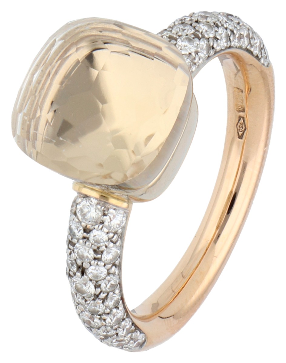 Pomellato 18K roségouden Nudo ring bezet met witte saffier en diamant