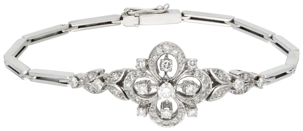 14K witgouden armband bezet met ca. 0.87 ct. diamant 