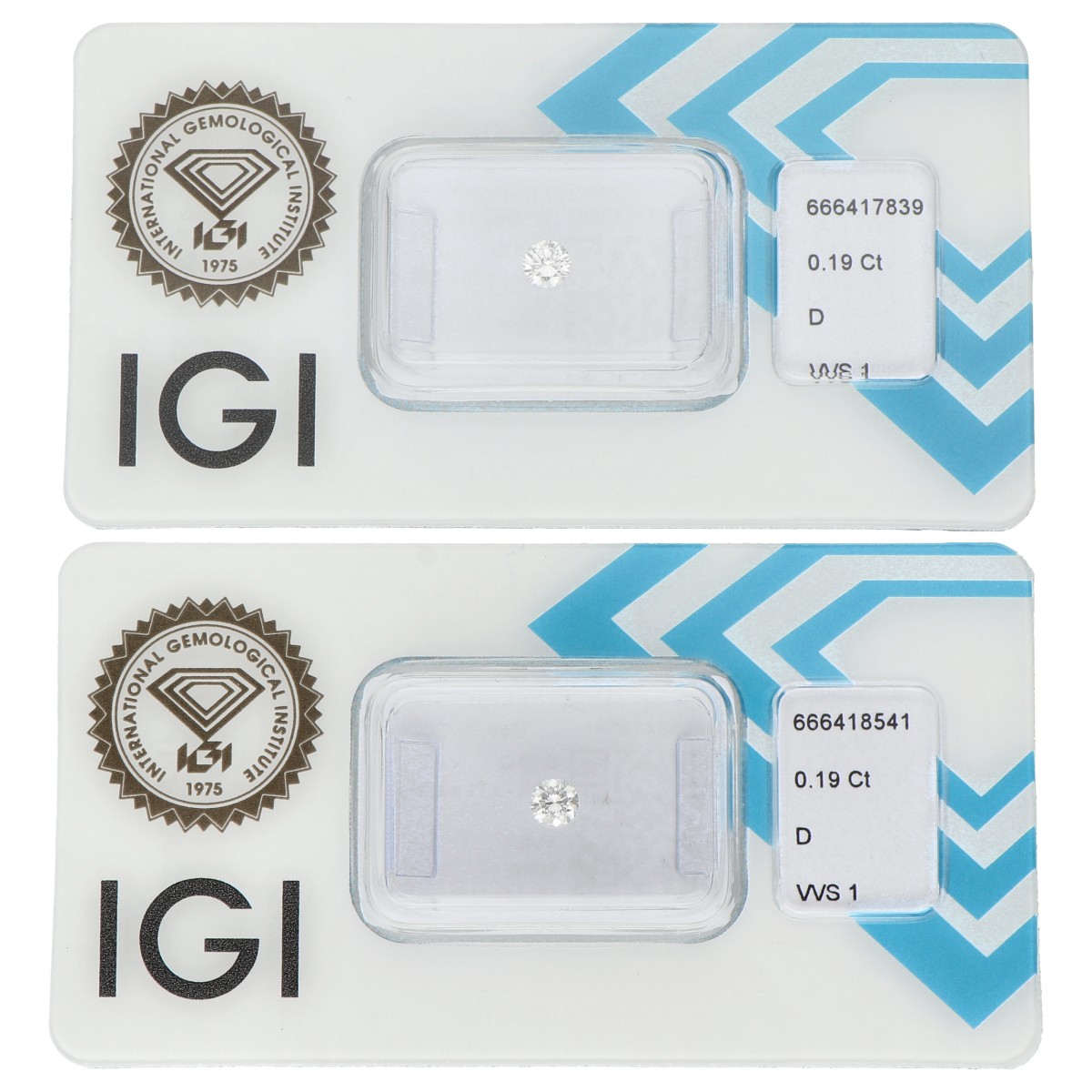 2x 0.19 ct. Round Brilliant IGI certified natural diamond