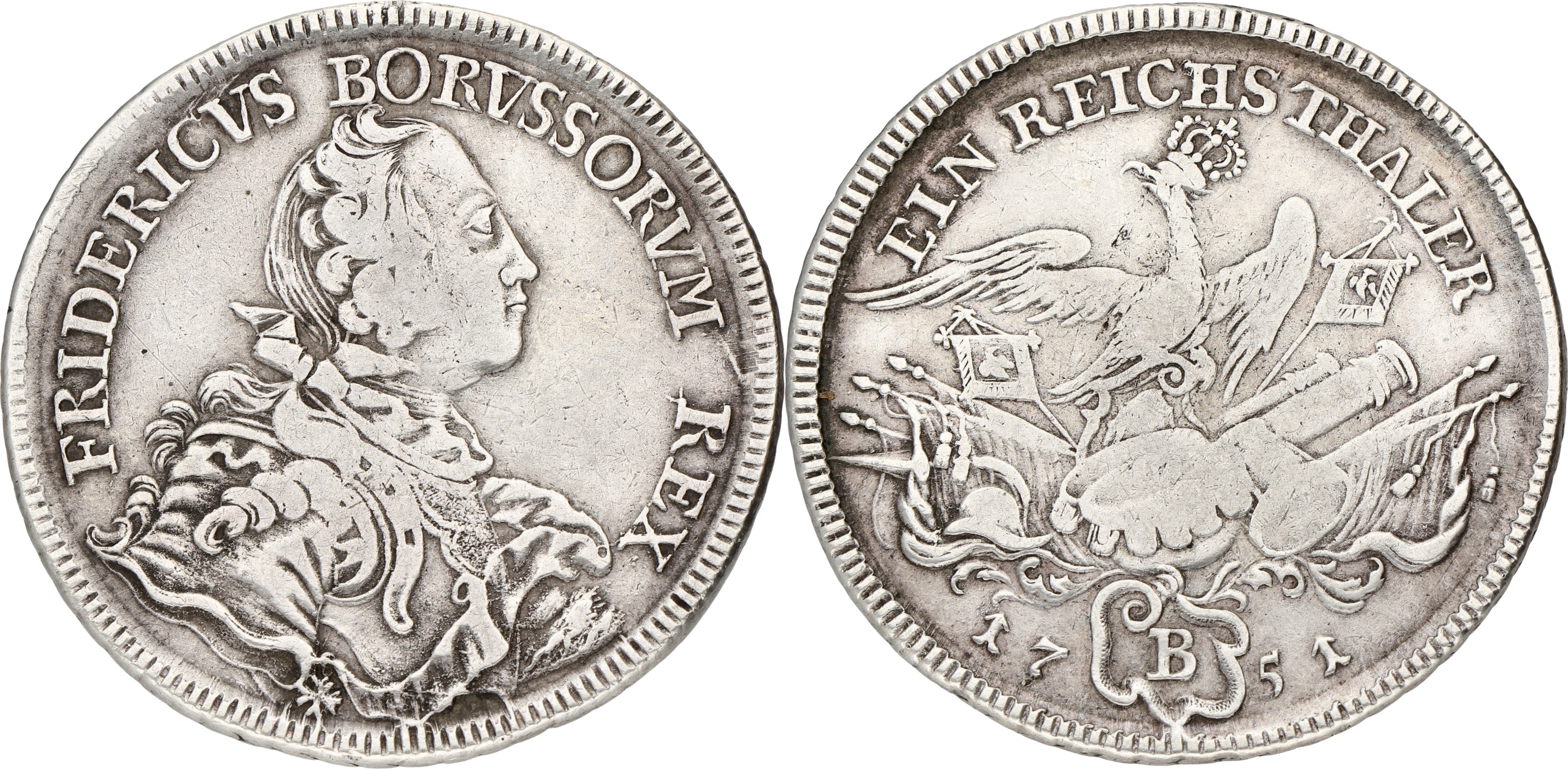 Goudwisselkantoor auction: German states. Prussia. Friedrich 'the Great' II. Thaler. 1751 B. VF -