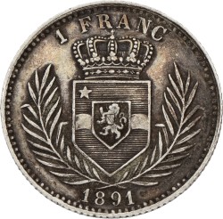 Congo. Free state. Belgian Royal domain. Leopold II. 1 Franc. 1891. VF
