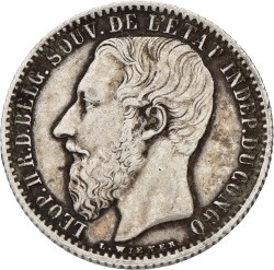 Congo. Free state. Belgian Royal domain. Leopold II. 1 Franc. 1891. VF