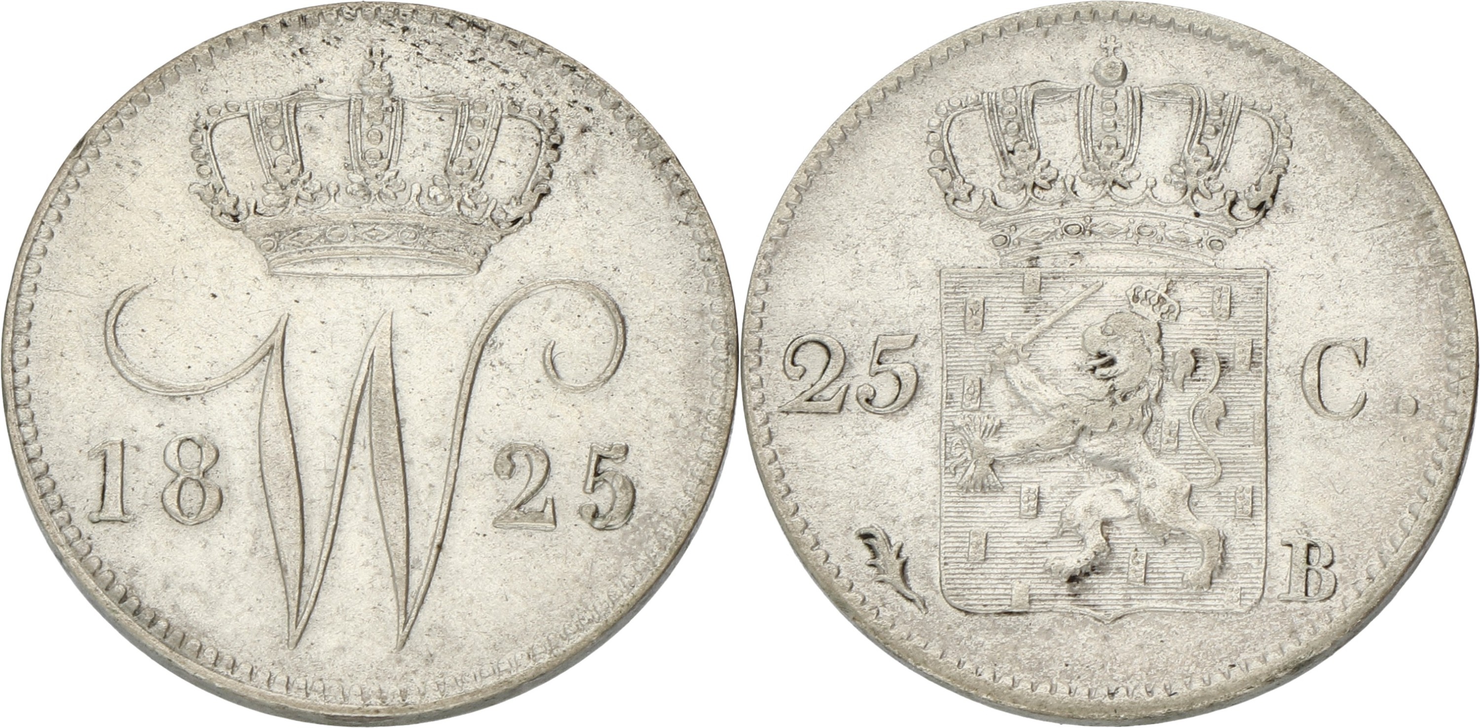 Goudwisselkantoor auction: 25 Cent. Willem I. 1825 B. XF.