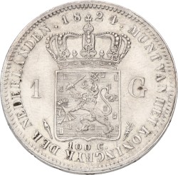 1 Gulden. Willem I. 1824. Without stripe between crown and shield. XF +