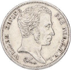1 Gulden. Willem I. 1824. Without stripe between crown and shield. XF +