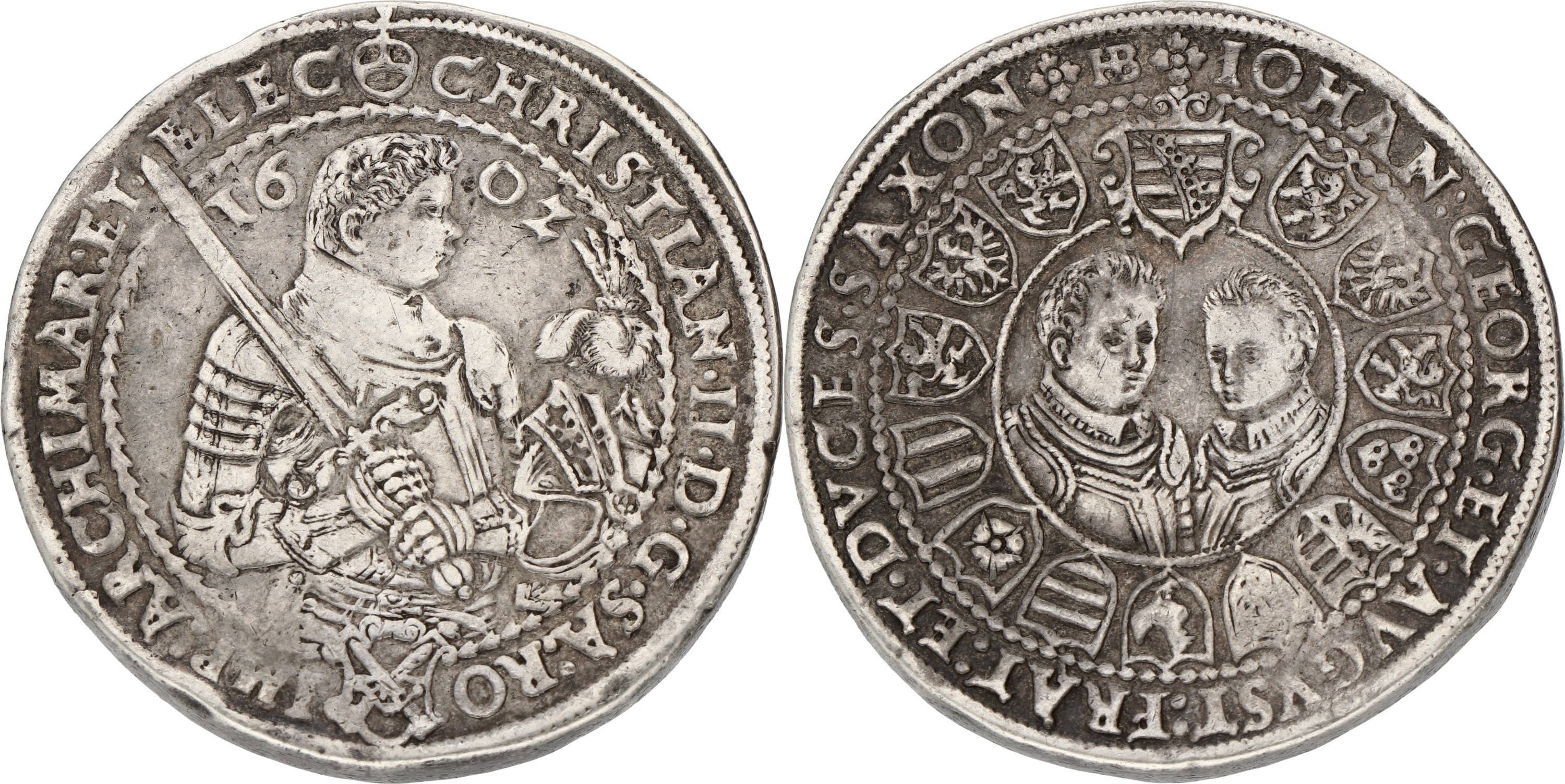 Goudwisselkantoor auction: German states. Saxony. Albertinian Line. Christian II, Hans Georg I & August. 2 Thaler. 1602. VF +