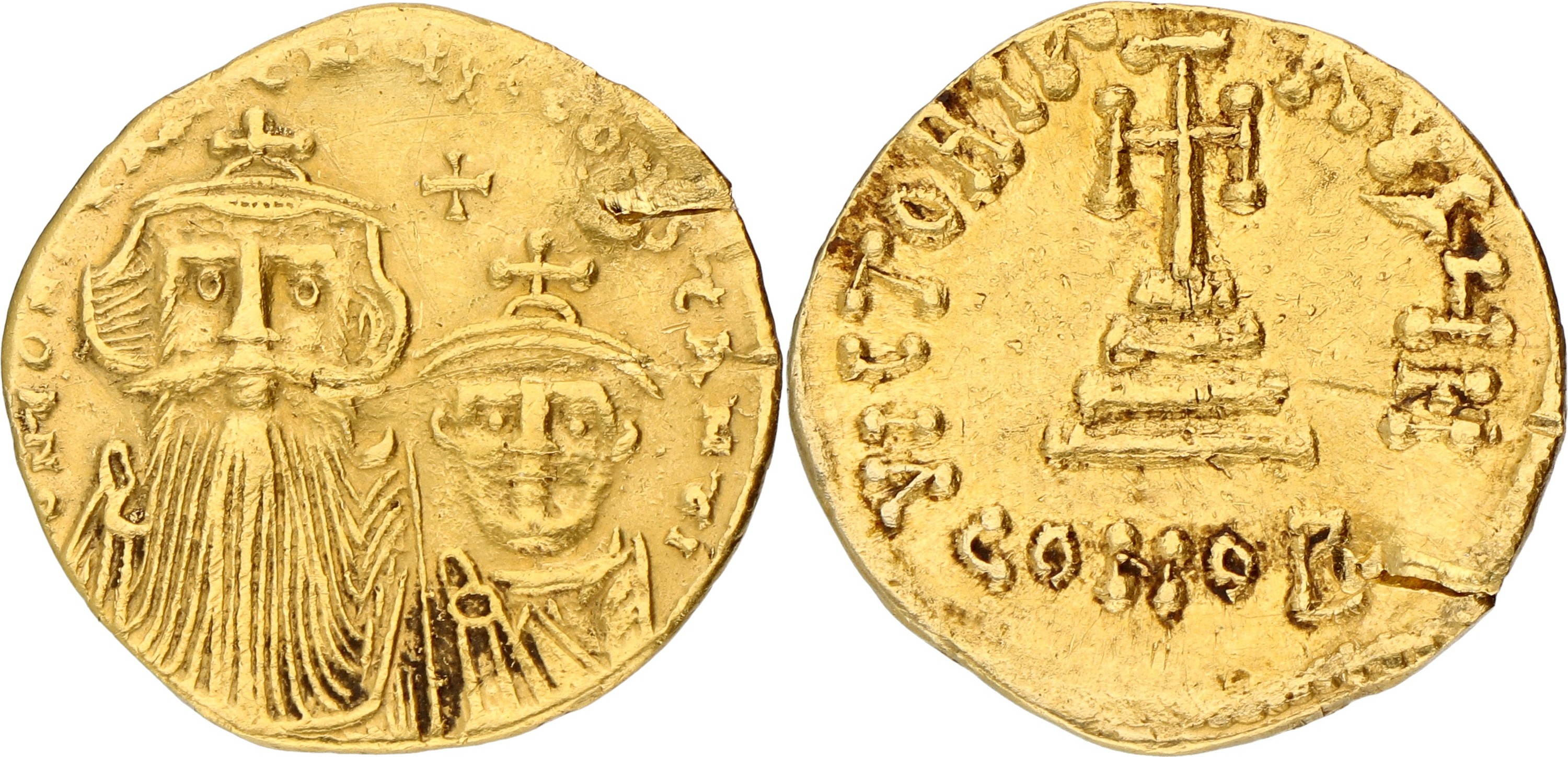 Byzantine Empire. Constantinople. Constans II & Constantinus IV. Solidus. ND (659 - 668 AD). F