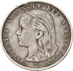1 Gulden. Wilhelmina. 1896. VF +.