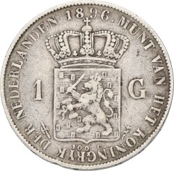1 Gulden. Wilhelmina. 1896. VF +.