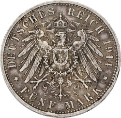 German states. Bavaria. Lüdwig II. 5 Mark. 1914 D. VF