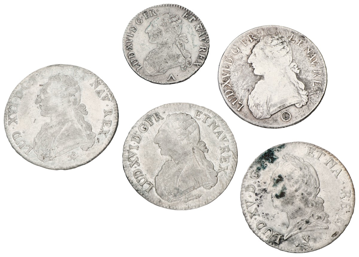 France. Louis XV & XVI. Lot (5) Ecu & ½ Ecu. Average VF