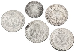 France. Louis XV & XVI. Lot (5) Ecu & ½ Ecu. Average VF