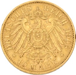German states. Prussia. Wilhelm II. 10 Mark. 1905 A. VF +
