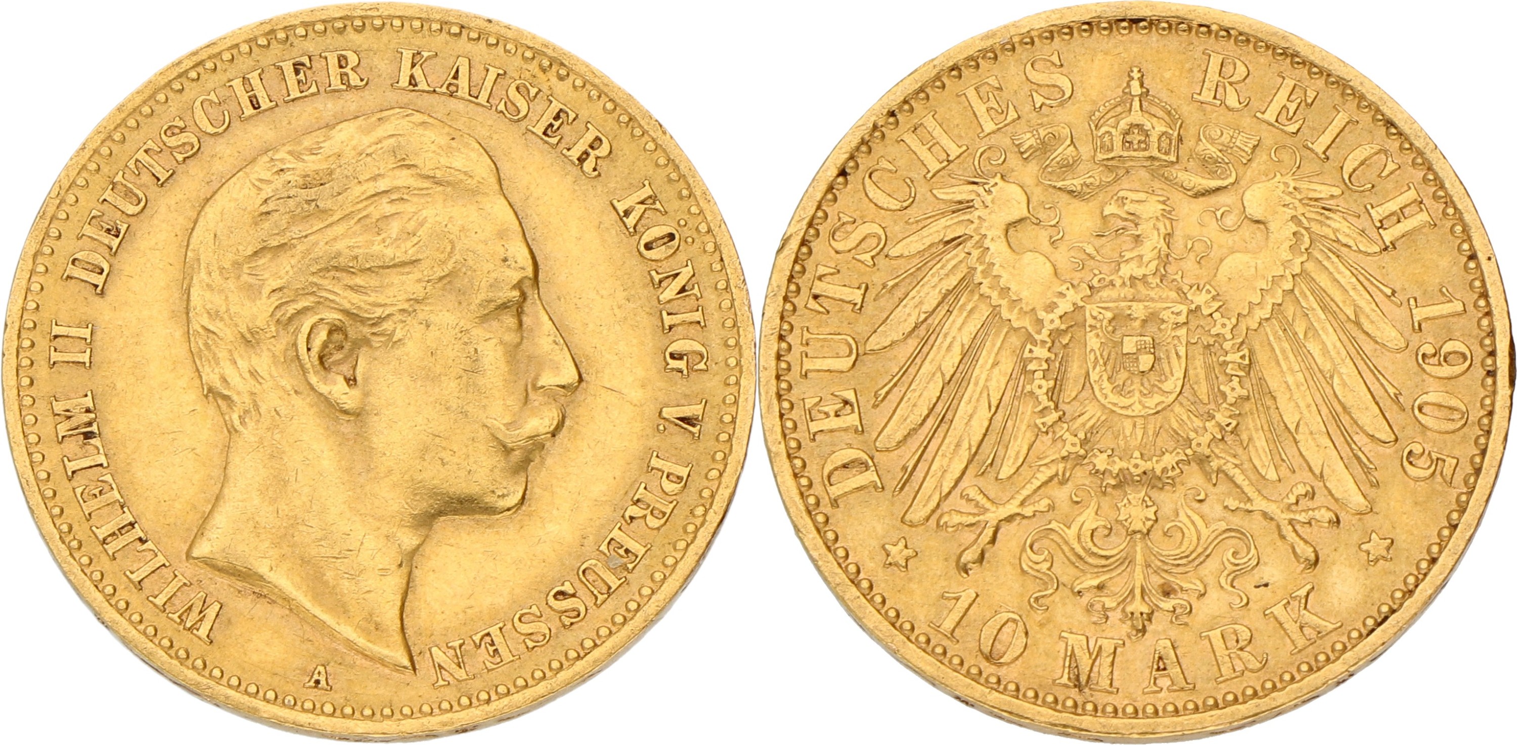 German states. Prussia. Wilhelm II. 10 Mark. 1905 A. VF +