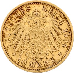 German states. Baden. Friedrich. 10 Mark. 1904 G. VF
