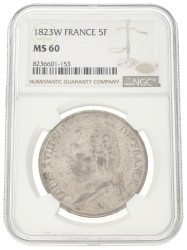 France. Second kingdom. Louis XVIII. 5 Francs. 1823 W. MS 60
