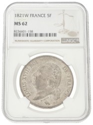 France. Second kingdom. Louis XVIII. 5 Francs. 1821 W. MS 62