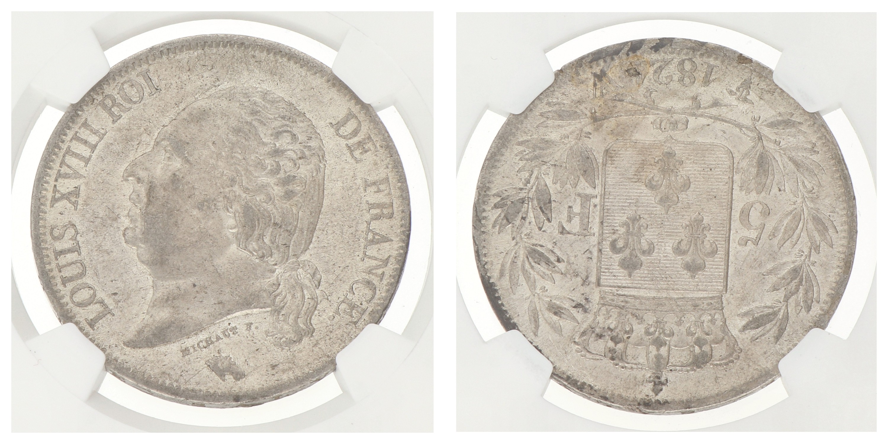 France. Second kingdom. Louis XVIII. 5 Francs. 1821 W. MS 62