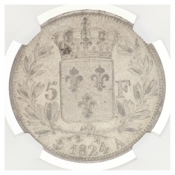 France. Second kingdom. Louis XVIII. 5 Francs. 1824 A. MS 61