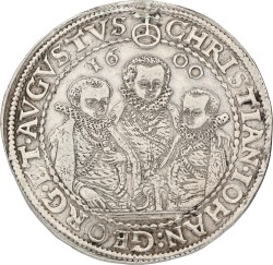 German states. Saxony, Albertinian Line. Christian II, Hans Georg I & August. Thaler. 1600. VF