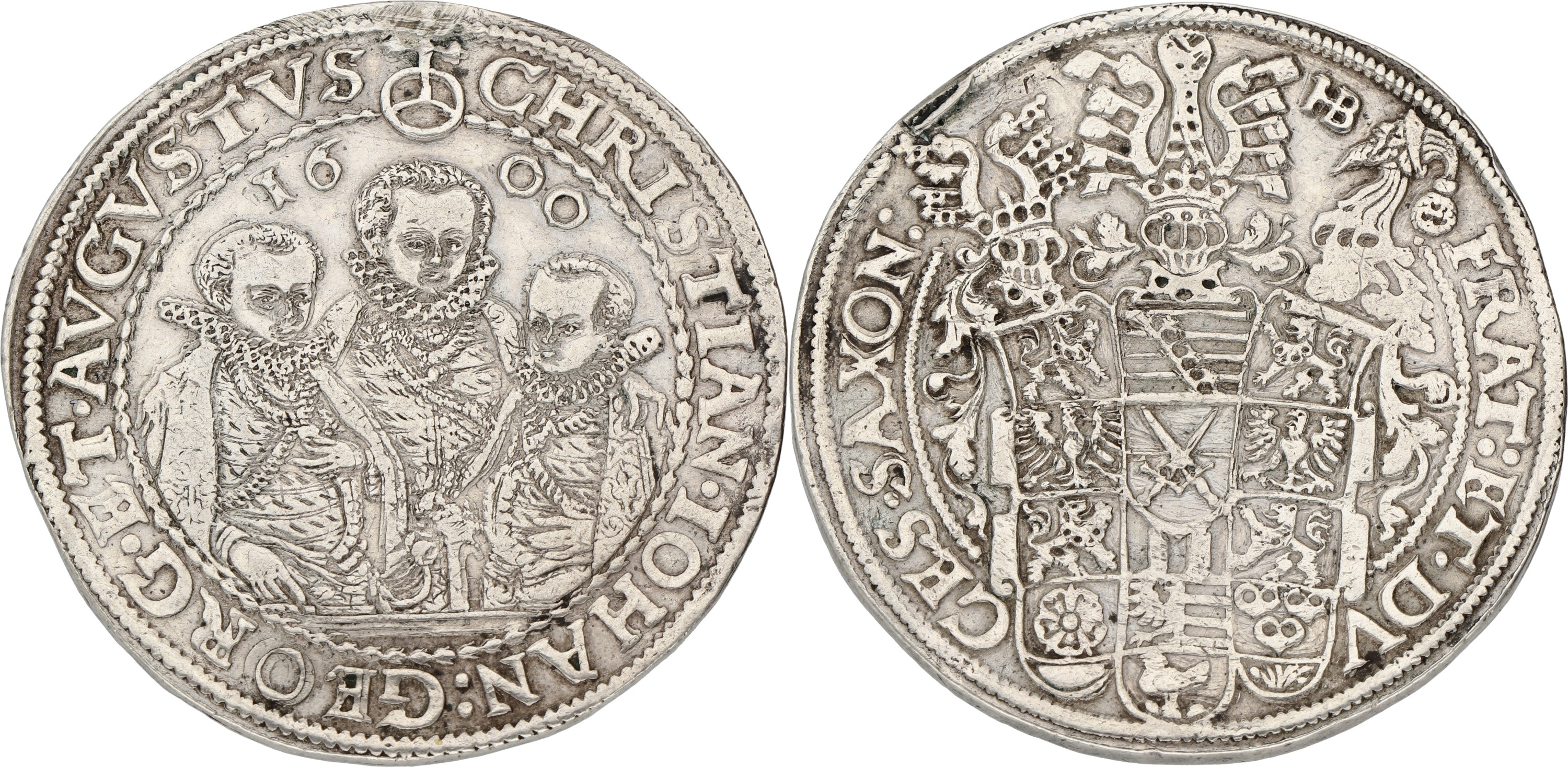 German states. Saxony, Albertinian Line. Christian II, Hans Georg I & August. Thaler. 1600. VF