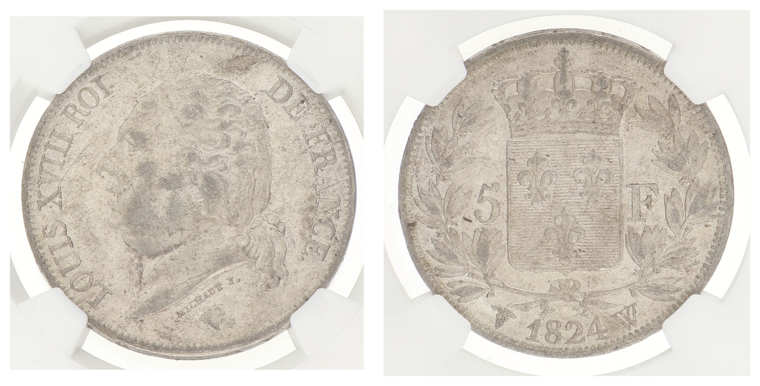 France. Second kingdom. Louis XVIII. 5 Francs. 1824 W. MS 60