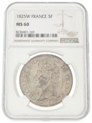France. Second kingdom. Charles X. 5 Francs. 1825 W. MS 60