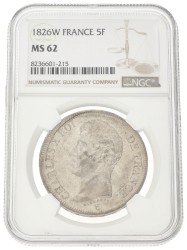 France. Second kingdom. Charles X. 5 Francs. 1826 W. MS 62