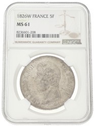 France. Second Kingdom. Charles X. 5 Francs. 1826 W. MS 61