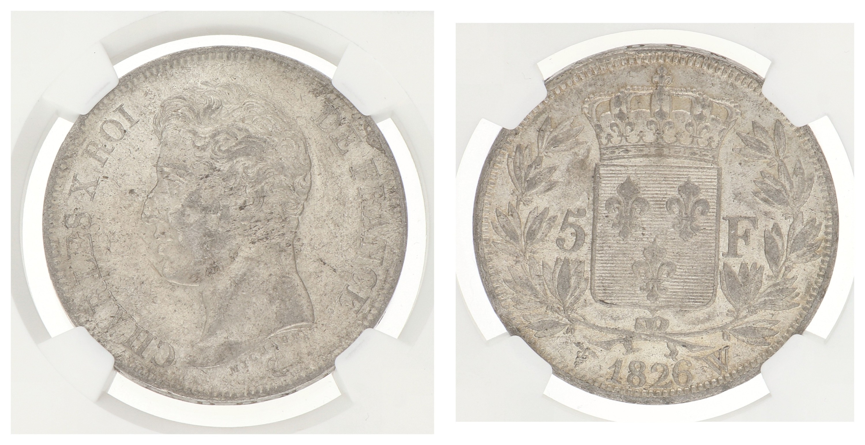 France. Second Kingdom. Charles X. 5 Francs. 1826 W. MS 61