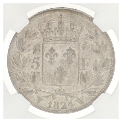 France. Second kingdom. Louis XVIII. 5 Francs. 1824 W. MS 62
